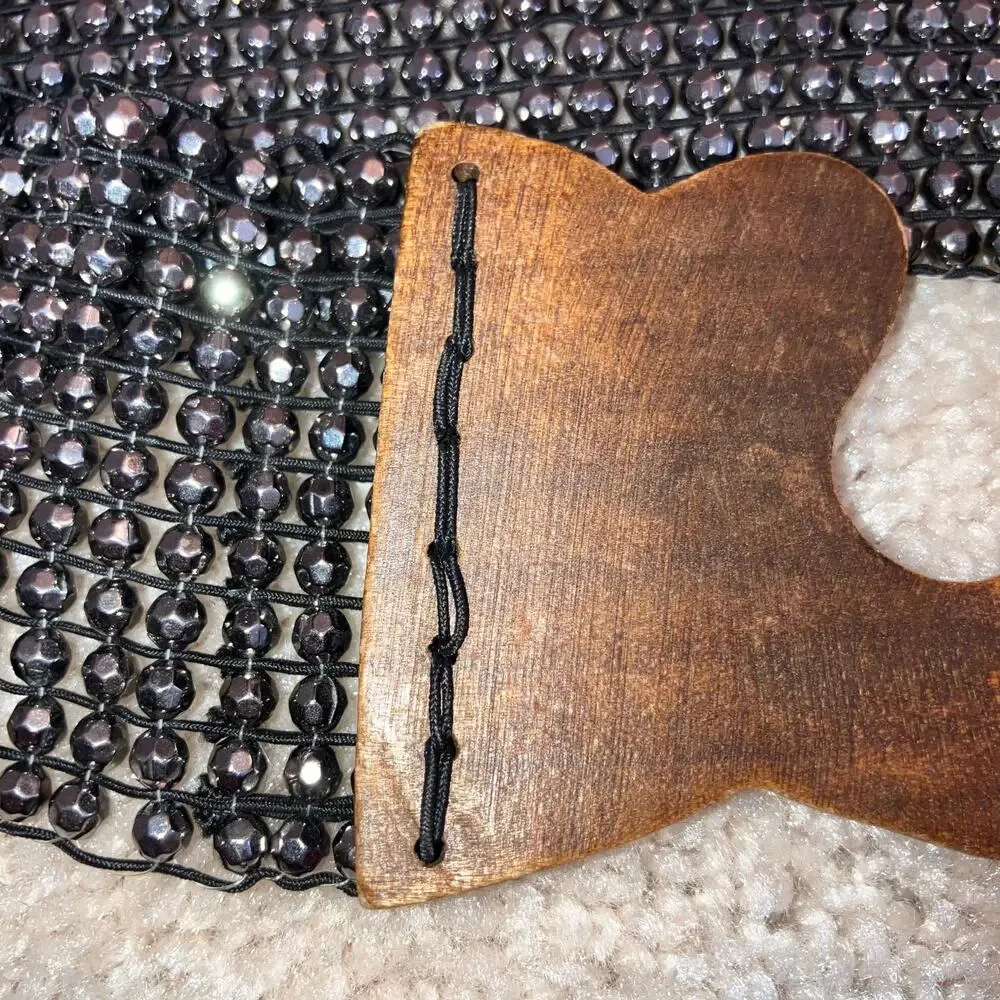 Anthropologie beaded waist belt with wooden clasp, statement bohemian